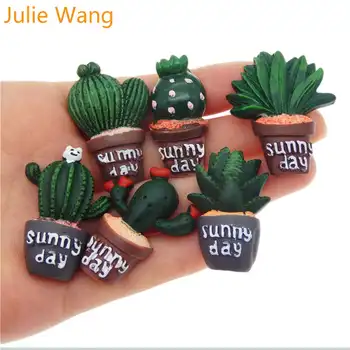 Julie Wang 6TK Vaik Cactus Flatback Roheline potitaimed kivi ümber Võlusid Päikesepaistelisel Päeval Ripats Ehted Tegemise Aksessuaar Telefon Decor