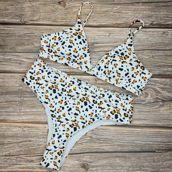 Seksikas Naiste Ujumisriided Kolmnurk Leopard Printida Bikinis 4 Värvi Trikoo Hot Müük Ujumistrikoo Kõrge Vöökoht Mood Naiste Biquini