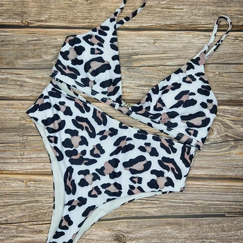 Seksikas Naiste Ujumisriided Kolmnurk Leopard Printida Bikinis 4 Värvi Trikoo Hot Müük Ujumistrikoo Kõrge Vöökoht Mood Naiste Biquini