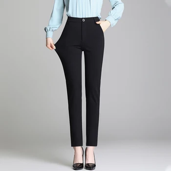 OUMENGKA Uus 2021 Kevadel Suve Püksid Naiste Office Lady Tahke Kõrge Vöökoht Püksid Mood Sirge Ülikond Püksid Naistele S-4XL