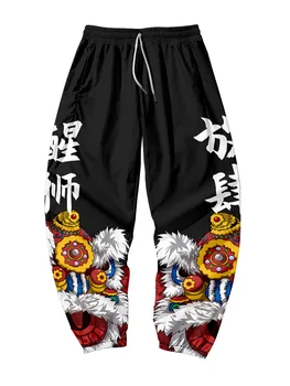 Meeste Hiina Stiilis Musta Tasku Cargo Püksid Joggers Harajuku Sweatpant Hip-Hop Püksid Pluss Suurus 6XL