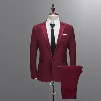 2021 uus disain Meeste Slim Nuppu Sobiks Puhta Värvi Kleit, Pintsak Vastuvõtva Näita Jope Mantel & Pant Uus Mens Ametlik Bleiser