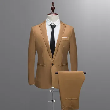 2021 uus disain Meeste Slim Nuppu Sobiks Puhta Värvi Kleit, Pintsak Vastuvõtva Näita Jope Mantel & Pant Uus Mens Ametlik Bleiser