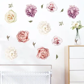 Roosa lilla pojeng lill seina kleebised elutuba, magamistuba diivan teenetemärgi home decor Lilled koostisega kleebised tapeet