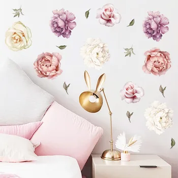 Roosa lilla pojeng lill seina kleebised elutuba, magamistuba diivan teenetemärgi home decor Lilled koostisega kleebised tapeet