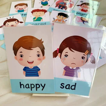 Cartoon Emotsioon Flash-Kaarte Lastele Varakult Hariduslik Mänguasi Mälu Mäng Lastele 14pcs Montessori Beebi inglise Õppe Kaardid