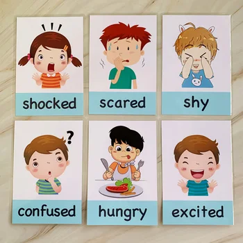 Cartoon Emotsioon Flash-Kaarte Lastele Varakult Hariduslik Mänguasi Mälu Mäng Lastele 14pcs Montessori Beebi inglise Õppe Kaardid