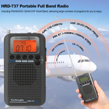 HanRongDa HRD-737 Kaasaskantav Raadio Õhusõiduki Täis Bänd, Raadio AM/FM/SW/CB/Air/VHF Vastuvõtja Maailma Bänd LCD Ekraan Äratuskell