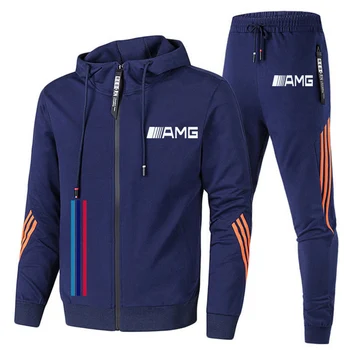 Uus 2 töö spordirõivad AMG trükitud meeste kapuutsiga dressipluus + pantsPullover kapuutsiga spordirõivad sobiks casual spordi-meeste riided
