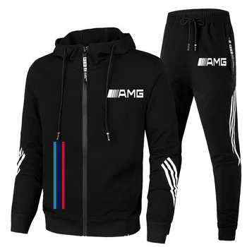 Uus 2 töö spordirõivad AMG trükitud meeste kapuutsiga dressipluus + pantsPullover kapuutsiga spordirõivad sobiks casual spordi-meeste riided