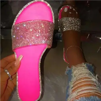 Glitter Sussid Naiste Suve Sandaalid 2021 Mood Bling Naine Candy Värvi Flip Flops Diamond Beach Korter Kingi Väljas Sandaalid