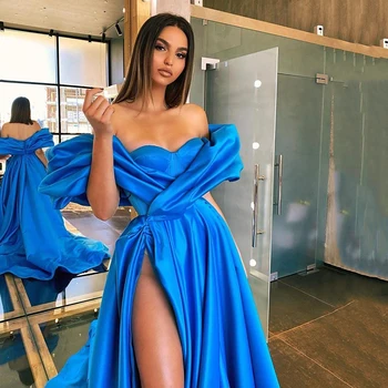 Araabia Prom Pool Kleidid Kõrge Split Rüü De Iltamat Royal Blue Õhtul Hommikumantlid Pikk 2021 Maha Õla Julkkis Kleit