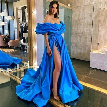 Araabia Prom Pool Kleidid Kõrge Split Rüü De Iltamat Royal Blue Õhtul Hommikumantlid Pikk 2021 Maha Õla Julkkis Kleit