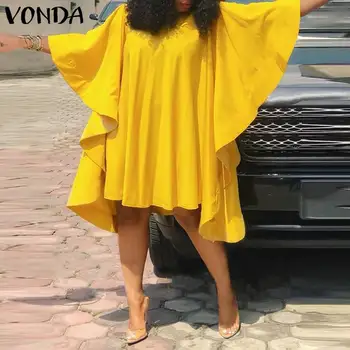 Suvel Mini Kleit 2021 VONDA Naiste Bohemian Kleit Vintage Lühike peokleidid Beach Puhkus Vestidos Femme Rüü