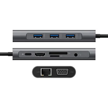 10 1 USB-C Docking Station Adapter Converter USB 3.0 Gigabit Ethernet4K HDMI-ühilduvate VGA Multiport C-Tüüpi RUMMU Macbook