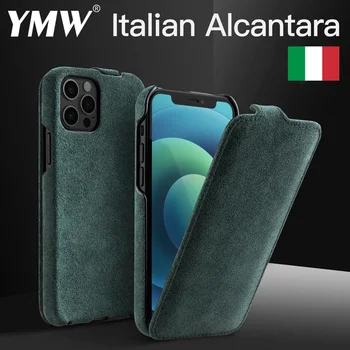 YMW ALCANTARA Flip Phone Case For iPhone 12 Pro Max mini 11 Business Luksus Vertikaalne Avatud Kunstlik Nahk Juhtudel Kott Kate