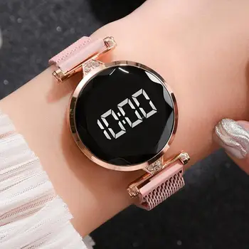 Mood Silma Rihm LED Digitaalne Digitaalne Magnet Kellad Naistele Rose Gold Roostevabast Terasest Kleit LED Quartz Watch Naiste Kell Re