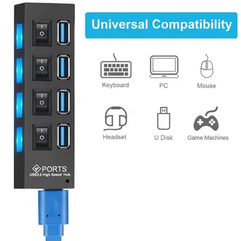 USB 3.0 Hub USB Hub 3.0 Multi USB-Jaoturi 3-Hab Kasutada Power Adapter 4/7 Port Mitu Expander 2.0 USB3 Hub koos Lüliti TK