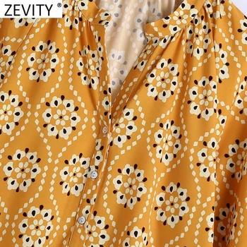 Zevity Naiste Vintage V-Kaeluse Totem Õie Printida Lõhik Midi Kleit Naiste Ühtse Karavan Vestidos Casual Särk Kleidid DS8287