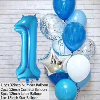 PartyLab 12tk/set Number Foolium Lateks Sinised Õhupallid Lastele Sünnipäeva Teenetemärgi 1. Üks Aasta Sünnipäeva Poiss Decor Beebi Õhupall