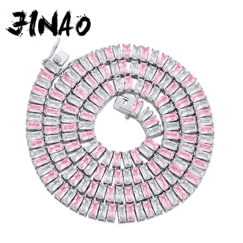 JINAO 8mm Baguette Square Kuupmeetri Tsirkooniumoksiid Kivid Kaelakee Kõrge Kvaliteedi Iced Out Hip-Hop Ehted Naistele Kingitus
