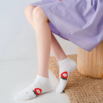 Armas sokid pahkluu calcetines maasika cartoon kawaii meia naiste chaussette femme korea stiilis naine sokken harajuku puuvillane sokk