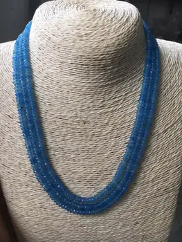 GENUINE TOP NATURAL 3 Rows 2X4mm FACETED Aquamarine BEADS NECKLACE 18-20''