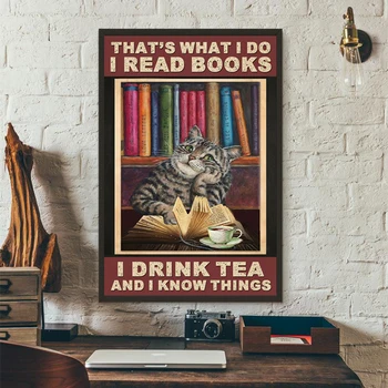 Kass Lugemise Raamat Naljakas Plakat Vintage Prindib Lugemissaal Raamatukogu Seina Decor Raamatukoguhoidja Bookworm Kingitused Tüdrukute Tuba Lõuendile Maali