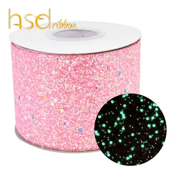 HSDRibbon 75mm 3-tolline Värviline Noctilucent Glitter Paksu Glitter nahast Pael
