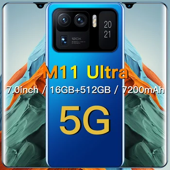 2021 Hot Müüa 7.0 Tolli M11 Ultra Nutitelefoni täisekraan 16+512 GB Suure Aku 7200mAh Dual SIM Android11 4G/5G Võrgu Mobiiltelefon