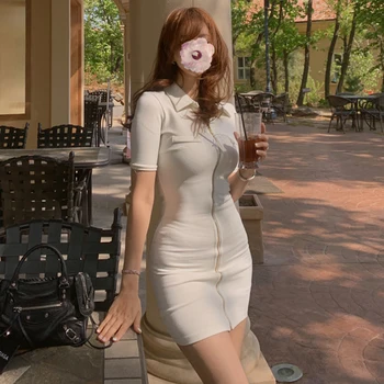 Naiste Suvine Kleit Uus korea Fashion Vabaaja Temperament Lühikesed Varrukad Lukuga Kudumise Kotti, Tuhara Keskmise Pikkusega Õhuke Kleit