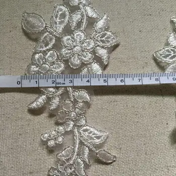 4tk Silver, Ivory Lace Applique Plaaster Lille, Pitsi Kangast Rõivas Pulm Tarvikud Riie DIY Käsitöö 24X6cm
