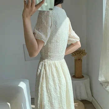 Elegantne Armas Kleit Nuppu V-kaelus Kõrge Vöökoht Ühes tükis Kleit korea Õhtu Pool Midi Kleit Naine Naiste Kleidid Suvel 2021