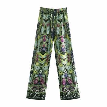 WXWT Za Mood Geomeetria Prindi Püksid Püksid Vintage Stiilis Taskud Strethy Talje Daamid Püksid Pantalon OZZ1116