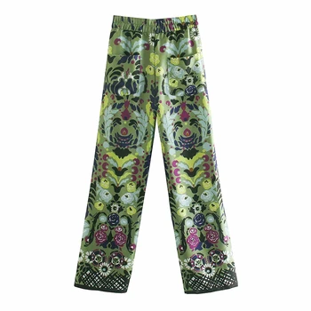 WXWT Za Mood Geomeetria Prindi Püksid Püksid Vintage Stiilis Taskud Strethy Talje Daamid Püksid Pantalon OZZ1116