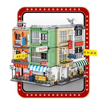 SEMBO Valgustus Tellised Linna Street View Hong Kong Stiilis Toidu Pood Arvandmed ehitusplokid Looja Ekspert Maja Arhitektuuri Mänguasjad
