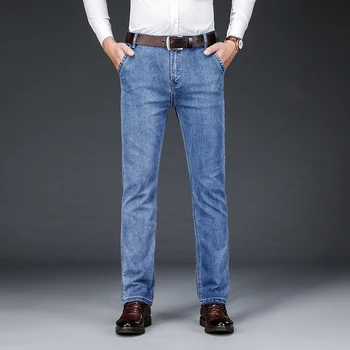Meeste Klassikaline 5-Pocket-Regulaarne Flex Fit Jean 2021 uustulnukad Casual Fashion Sinine Neli Aastaaega Teksad Äri-Teksariidest Püksid 42