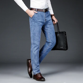 Meeste Klassikaline 5-Pocket-Regulaarne Flex Fit Jean 2021 uustulnukad Casual Fashion Sinine Neli Aastaaega Teksad Äri-Teksariidest Püksid 42
