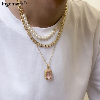 Mitmekihilised Imitatsioon Pärl Kaelakee Keti Colar Bijoux Femme Geomeetriline Crystal Ripats Kaelakee Collier Grunge Ehted Naistele