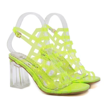 ELVIRAS Uued naiste kingad crystal paks värviline läbipaistev jelly kõrge kanna kala suu naiste sandaalid
