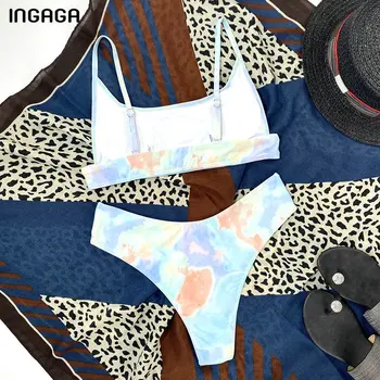 INGAGA Push Up Bikinis Naiste Ujumistrikood Seksikas Supelpüksid Kõrge Vöökoht Biquini Lipsu Värvi trikoo 2021 Uus Kõrge Lõigatud Bikiinid Komplekti