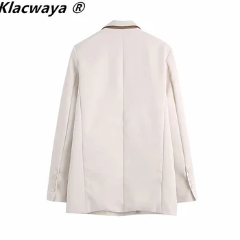 Klacwaya Naiste 2021 Mood Office Kanda Topelt Karavan Bleiser Vintage Mantel Pikk Varrukas Taskud Naiste Ülerõivad Stiilne Tops
