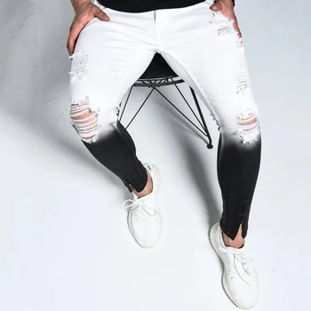 Gradient Värvi Ripitud Teksad Meeste Vabaaja Slim Fit Mens Kõhn Teksad Homme Brändi Mootor Biker Hip-Hop Tõmblukk Denim Püksid Püksid