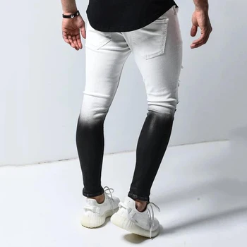 Gradient Värvi Ripitud Teksad Meeste Vabaaja Slim Fit Mens Kõhn Teksad Homme Brändi Mootor Biker Hip-Hop Tõmblukk Denim Püksid Püksid