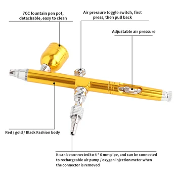 Pen Tool Dual Action Raskuse Sööda 0,3 mm Otsik Pihusti Gun Kook Dekoreerimiseks Harjad Küünte Maniküür Koos Mutrivõtmega Põhk