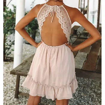 2021 suvel valge, roosa ja helesinine pits plisseeritud beach party camisole Backless V-kaelus kleit платье Traf Kleidid, Naiste Rõivad