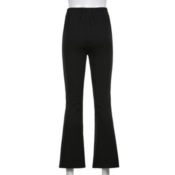 Waatfaak Harajuku Must Y2K Püksid Madal Vöökoht Elastne Põletatud Püksid Komplekt Must Casual Streetwear Kottis Püksid Vintage 90S 2021