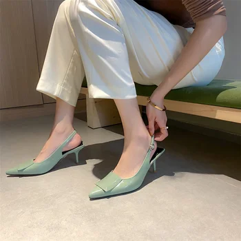 Kanseet Sandaalid Naistele 2021 Suvel Uus Fashion Square Lukk Teenetemärgi Ehtne Nahk Kingad Käsitsi Valmistatud Kõrged Kontsad Naiste Sandaalid