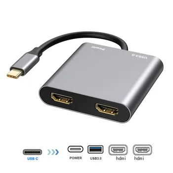 Tüüp C-Hub Dual HDMI-ühilduvate 4K Kaks Ekraani Kuvamise USB-C Docking Station Konverteri Adapter sobib Macbook huawei matebook 13