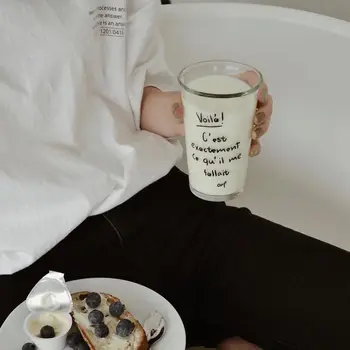 Klaas Tass Visuaalne Efekt Täielik Skoor Vlog Pildistamine Lihtne Prantsuse Kiri Piima Tassi Kohvi Tassi Suure Mahutavusega Kruus